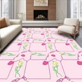 thumbnail image 1 of ODIKA 4'x6' Machine Washable Non-Slip Area Rug, Feminine Lattice Chic Preppy Sophisticated Symmetrical Design High Traffic Rug with Pad, Pink, 552516, 1 of 8