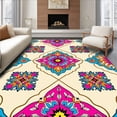 thumbnail image 1 of ODIKA 4'x6' Machine Washable Non-Slip Area Rug, Festival Mosaic with Interlocking Diamonds and Ornate Florals High Traffic Rug, Ivory, 337194, 1 of 7