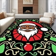 thumbnail image 1 of ODIKA 4'x6' Machine Washable Non-Slip Area Rug, Festive African American Santa Claus With Intricate Holiday Ornament Motifs High Traffic Rug with Pad, Black, 740282, 1 of 8