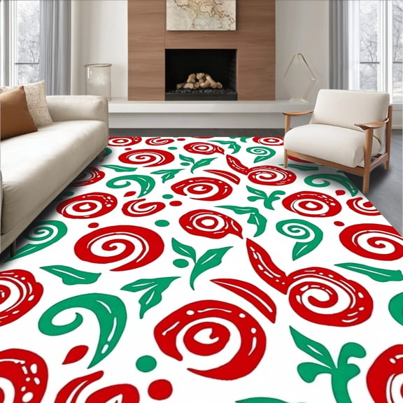 ODIKA 4x6 Machine Washable Non-Slip Area Rug, Festive Cane Swirl Latch Hook Kit High Traffic Rug, Red, 647129