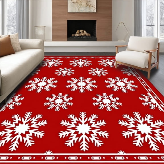 ODIKA 4'x6' Machine Washable Non-Slip Area Rug, Festive Crystal Half Moon Entry Welcome Decoration High Traffic Rug, Red, 663057