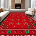 thumbnail image 1 of ODIKA 4'x6' Machine Washable Non-Slip Area Rug, Festive Floral Tapestry Pillow Hook Kit with Ornate Holiday Blooms High Traffic Rug with Pad, Red, 634595, 1 of 8