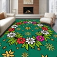 thumbnail image 1 of ODIKA 4'x6' Machine Washable Non-Slip Area Rug, Festive Highland Cattle Portrait with Blossoms and Winter Motifs High Traffic Rug with Pad, Green, 635857, 1 of 8