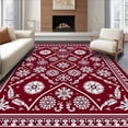 thumbnail image 1 of ODIKA 4'x6' Machine Washable Non-Slip Area Rug, Festive Holiday Embroidery Yarn Handicraft High Traffic Rug, Red, 643960, 1 of 7