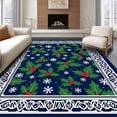 thumbnail image 1 of ODIKA 4'x6' Machine Washable Non-Slip Area Rug, Festive Holly Berry Wreath Latch Hook Kit with Snowflake Border Design High Traffic Rug with Pad, Blue, 634767, 1 of 8