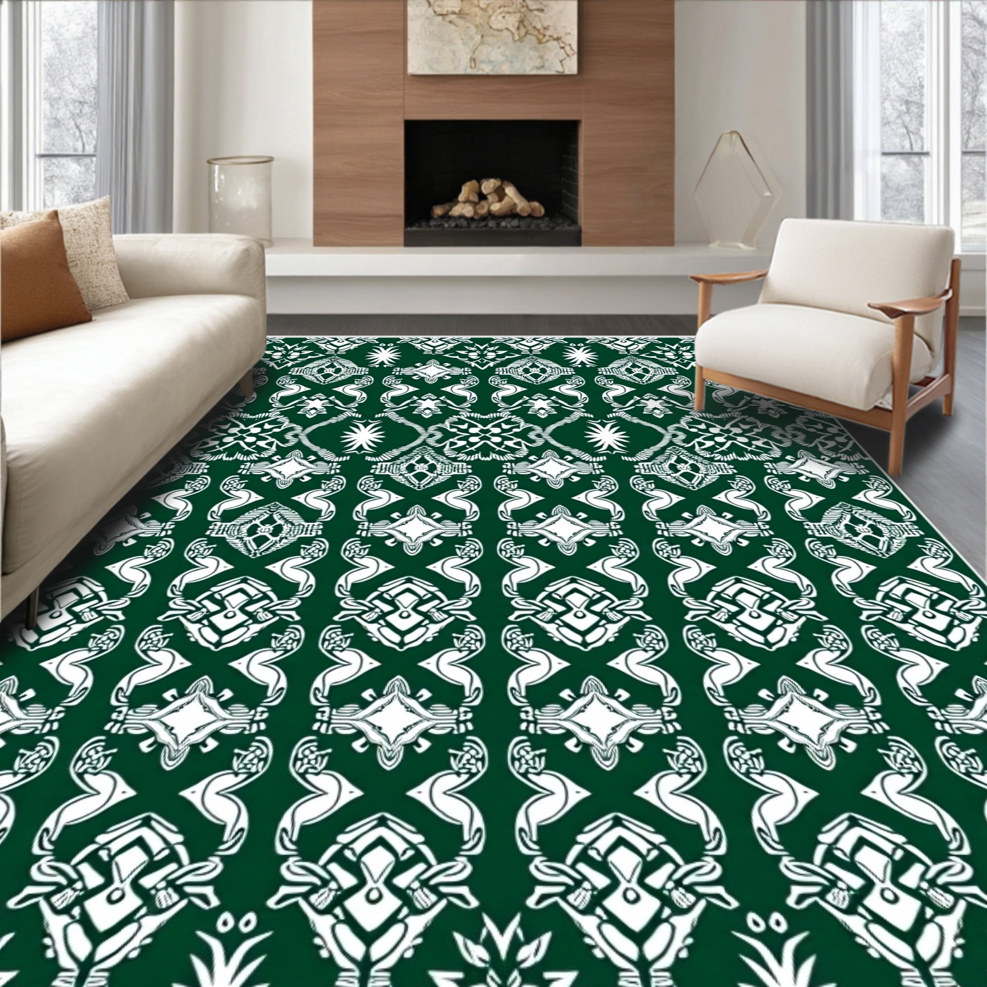 Machine Washable Emblem ODIKA 4'x6' Machine Washable Non-Slip Area Rug, Festive Interlocking ...