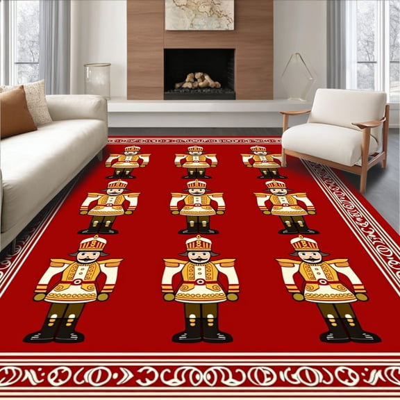 ODIKA 4x6 Machine Washable Non-Slip Area Rug, Festive Nutcracker Ballet Holiday Entrance Welcome Doormat High Traffic Rug, Red, 656112