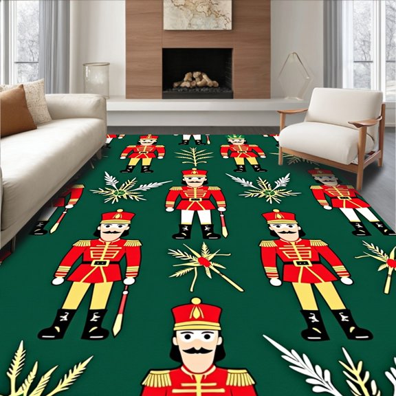 ODIKA 4x6 Machine Washable Non-Slip Area Rug, Festive Nutcracker Ballet Holiday Entrance Welcome High Traffic Rug, Green, 609486
