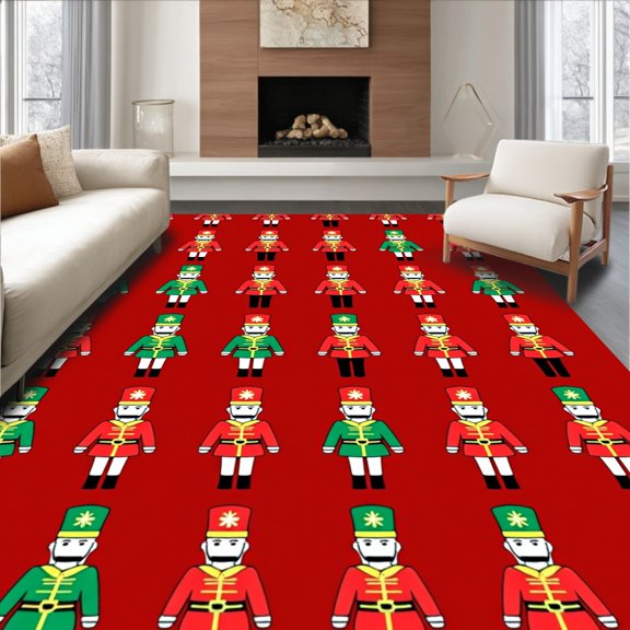 ODIKA 4x6 Machine Washable Non-Slip Area Rug, Festive Nutcracker Guard Holiday Entrance High Traffic Rug, Red, 609054