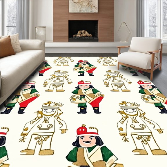 ODIKA 4x6 Machine Washable Non-Slip Area Rug, Festive Nutcracker Parade Holiday Welcome High Traffic Rug, Red, 607133