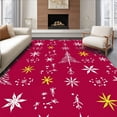 thumbnail image 1 of ODIKA 4'x6' Machine Washable Non-Slip Area Rug, Festive Pine Tree Forest with Scattered Starbursts and Winter Blossoms High Traffic Rug, Red, 623234, 1 of 7