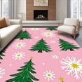 thumbnail image 1 of ODIKA 4'x6' Machine Washable Non-Slip Area Rug, Festive Pine Tree Motif with Accents and Whimsical Snowflake High Traffic Rug with Pad, Pink, 734744, 1 of 8