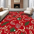 thumbnail image 1 of ODIKA 4'x6' Machine Washable Non-Slip Area Rug, Festive Pinecone Swirl with Shimmering Metallic Ribbons and Winter Botanicals High Traffic Rug with Pad, Red, 624760, 1 of 8