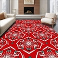 thumbnail image 1 of ODIKA 4'x6' Machine Washable Non-Slip Area Rug, Festive Snowflake Medallion with Holly and Berry Accents High Traffic Rug, Red, 741825, 1 of 7