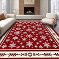 thumbnail image 1 of ODIKA 4'x6' Machine Washable Non-Slip Area Rug, Festive Snowflake Winter Holiday Joyful Hearth Celebration High Traffic Rug with Pad, Red, 629902, 1 of 8