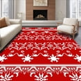 thumbnail image 1 of ODIKA 4'x6' Machine Washable Non-Slip Area Rug, Festive Snowflake and Reindeer Patterned Hallway Accent High Traffic Rug with Pad, Red, 741749, 1 of 8