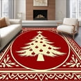 thumbnail image 1 of ODIKA 4x6 Machine Washable Non-Slip Area Rug, Festive Xmas Tree Oval Accent With Ornament Motif High Traffic Rug with Pad, Red, 607974, 1 of 8