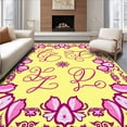 thumbnail image 1 of ODIKA 4'x6' Machine Washable Non-Slip Area Rug, Floral Alphabet Mosaic with Curved and Petal Embellishments High Traffic Rug, Yellow, 688807, 1 of 7