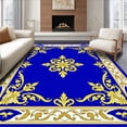 thumbnail image 1 of ODIKA 4'x6' Machine Washable Non-Slip Area Rug, Floral Damask Heritage Luxe Palatial Baroque Scroll Embellished High Traffic Rug, Blue, 585857, 1 of 7