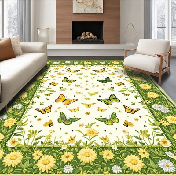 ODIKA 4'x6' Machine Washable Non-Slip Area Rug, Playful Bright Imagery High Traffic Rug, White, 28801