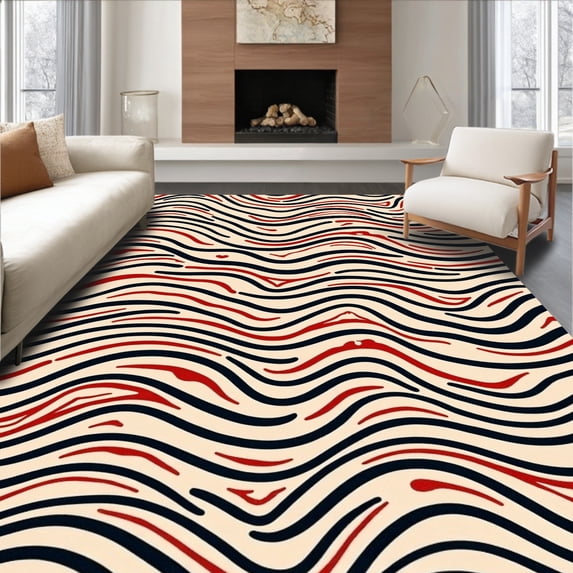 ODIKA 4'x6' Machine Washable Non-Slip Area Rug, Flowing Wave Decorative Artistic Exquisite Accent High Traffic Rug, Beige, 579916