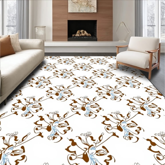 ODIKA 4'x6' Machine Washable Non-Slip Area Rug, French Country Fleur Interlocking Herringbone Motif High Traffic Rug, White, 523184