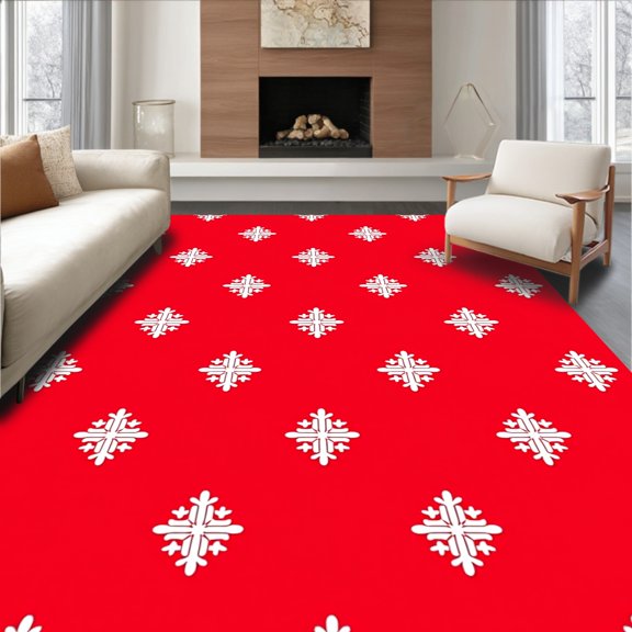 ODIKA 4x6 Machine Washable Non-Slip Area Rug, Frosty Celebration Contemporary Seasonal Statement High Traffic Rug, Red, 612323
