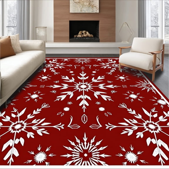 ODIKA 4'x6' Machine Washable Non-Slip Area Rug, Frosty Wonderland Magic Enchanted High Traffic Rug, Red, 605664