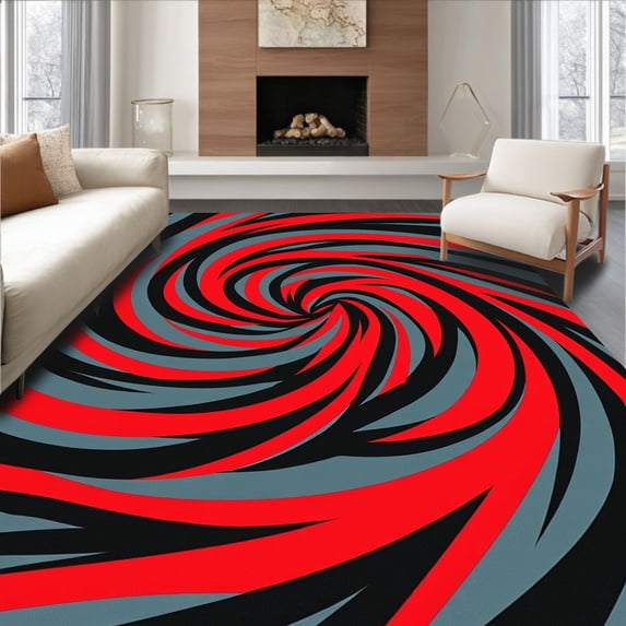 ODIKA 4'x6' Machine Washable Non-Slip Area Rug, Gale Force Entrance Covering with Blazing Cardinal Highlights High Traffic Rug, Black, 670260