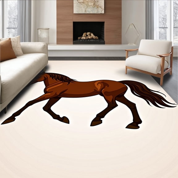 ODIKA 4'x6' Machine Washable Non-Slip Area Rug, Galloping Steed Latch Hook Cushion Canvas Needlecraft Kit High Traffic Rug, Brown, 642873