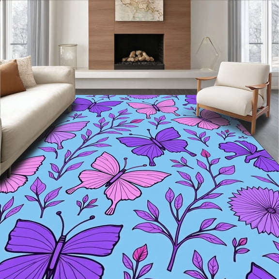 ODIKA 4'x6' Machine Washable Non-Slip Area Rug, Garden Latch Hook Kit DIY Crochet Embroidery Project High Traffic Rug, Blue, 643099