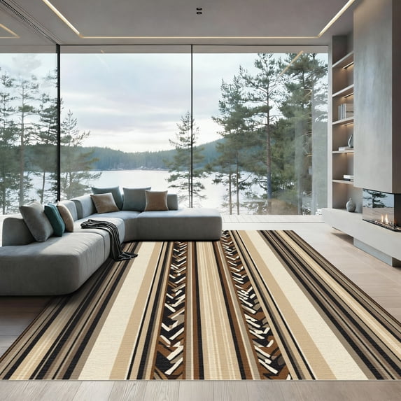ODIKA 4'x6' Machine Washable Non-Slip Area Rug, Geometric Beige High Traffic Rug, Beige, 1067507