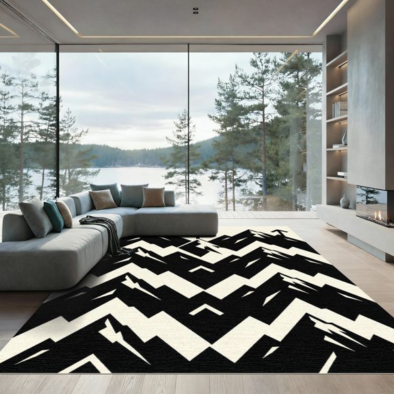 ODIKA 4x6 Machine Washable Non-Slip Area Rug, Geometric Black High Traffic Rug, Black, 1259148