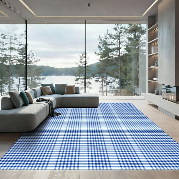 ODIKA 4'x6' Machine Washable Non-Slip Area Rug, Geometric Blue High Traffic Rug with Pad, Blue, 1050869