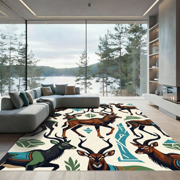 ODIKA 4'x6' Machine Washable Non-Slip Area Rug, Geometric Brown High Traffic Rug, Brown, 1014123