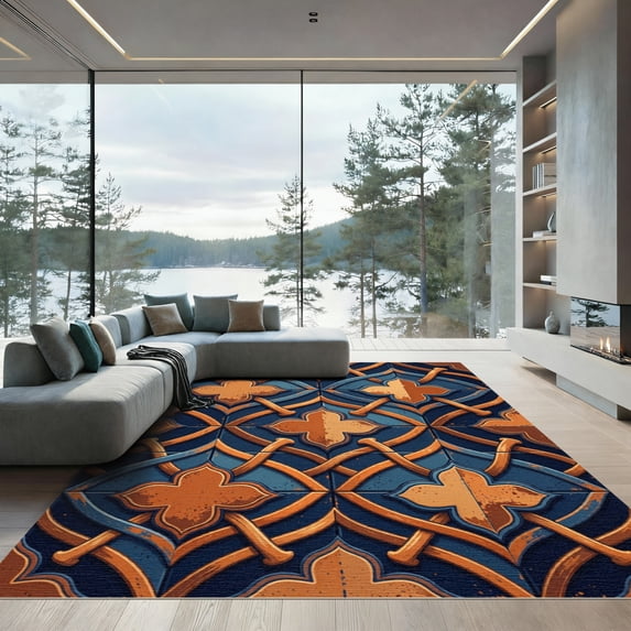 ODIKA 4'x6' Machine Washable Non-Slip Area Rug, Geometric Burnt Orange High Traffic Rug, Orange, 1107522