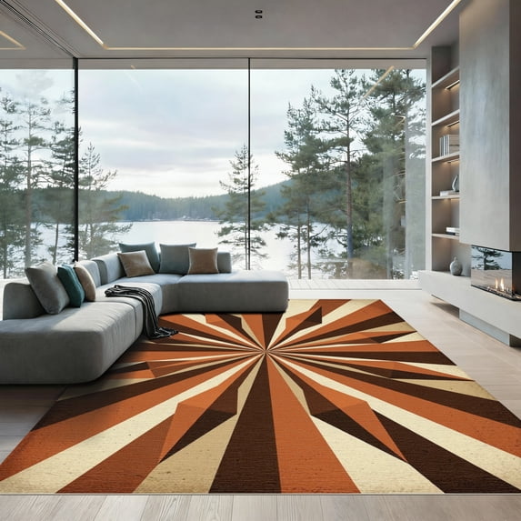 ODIKA 4'x6' Machine Washable Non-Slip Area Rug, Geometric Burnt Orange High Traffic Rug, Orange, 1279892