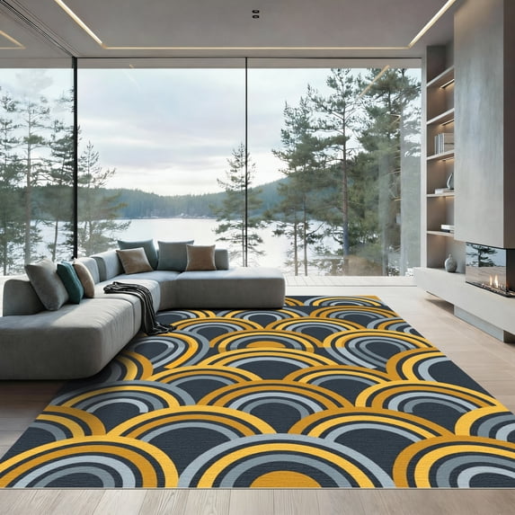 ODIKA 4'x6' Machine Washable Non-Slip Area Rug, Geometric Gold High Traffic Rug, Gold, 956406