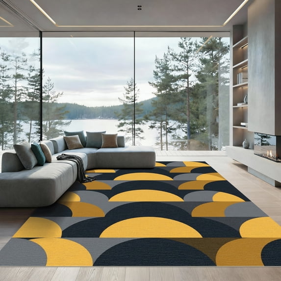 ODIKA 4'x6' Machine Washable Non-Slip Area Rug, Geometric Gold High Traffic Rug, Gold, 956410