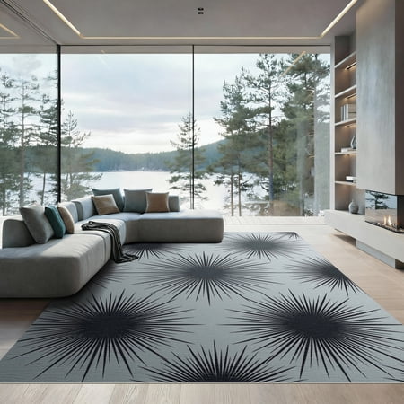 ODIKA 4'x6' Machine Washable Non-Slip Area Rug, Geometric Gray High Traffic Rug, Gray, 962418