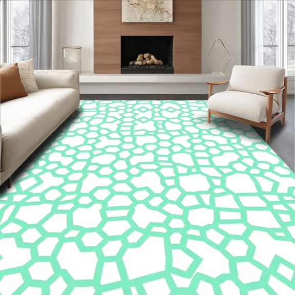 ODIKA 4'x6' Machine Washable Non-Slip Area Rug, Hexagonal Honeycomb Interlocking Modern Floor Textile High Traffic Rug, Green, 489570