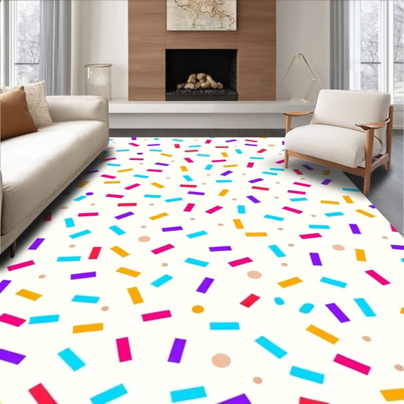 ODIKA 4'x6' Machine Washable Non-Slip Area Rug, Scattered Sprinkles Design Floor Art High Traffic Rug, Pink, 378940