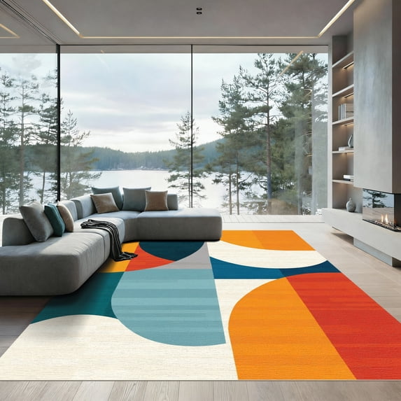 ODIKA 4'x6' Machine Washable Non-Slip Area Rug, Geometric Orange High Traffic Rug, Orange, 1058543