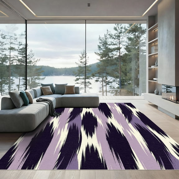ODIKA 4'x6' Machine Washable Non-Slip Area Rug, Geometric Purple High Traffic Rug, Purple, 1133549