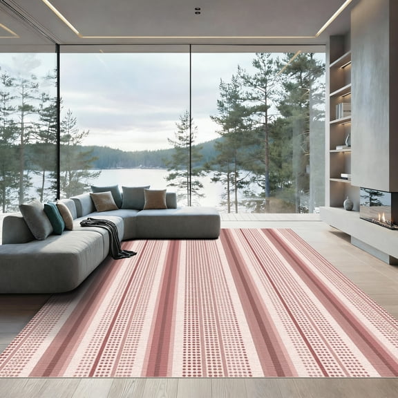ODIKA 4'x6' Machine Washable Non-Slip Area Rug, Geometric Rose High Traffic Rug, Pink, 1289856