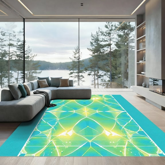 ODIKA 4'x6' Machine Washable Non-Slip Area Rug, Geometric Teal High Traffic Rug, Blue, 1078746