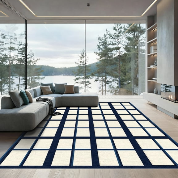 ODIKA 4'x6' Machine Washable Non-Slip Area Rug, Geometric White High Traffic Rug, White, 1017957