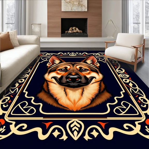 ODIKA 4x6 Machine Washable Non-Slip Area Rug, German Shepherd Stamped Crochet Yarn Tapestry Hook Latch High Traffic Rug, Beige, 645441