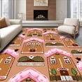 thumbnail image 1 of ODIKA 4'x6' Machine Washable Non-Slip Area Rug, Gingerbread House Village Festive Floor with Sweet Details High Traffic Rug, Brown, 653975, 1 of 7