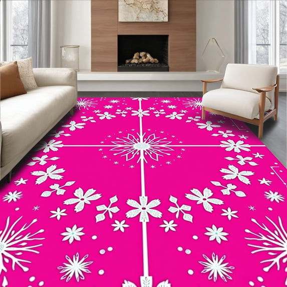 ODIKA 4'x6' Machine Washable Non-Slip Area Rug, Glittering Jewel Protective Base Fancy Decorative Accessory High Traffic Rug, Pink, 630691